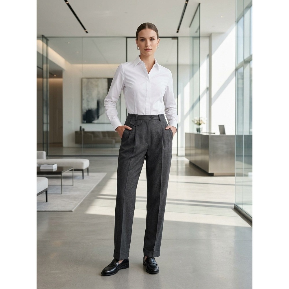 Lauren Ralph Lauren Gray Pleated Wool Blend Trousers Cuffed Dress Pants Size 8